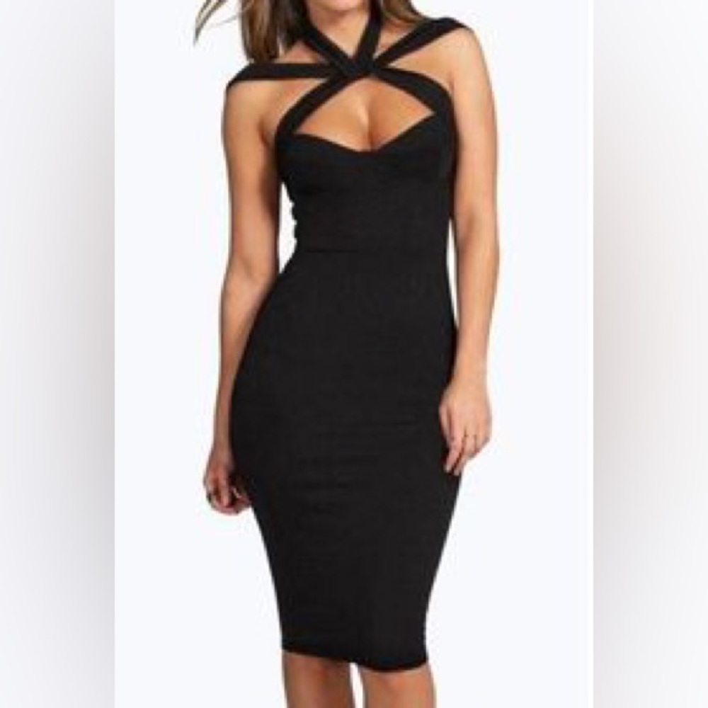 Boohoo Black Midi Dress